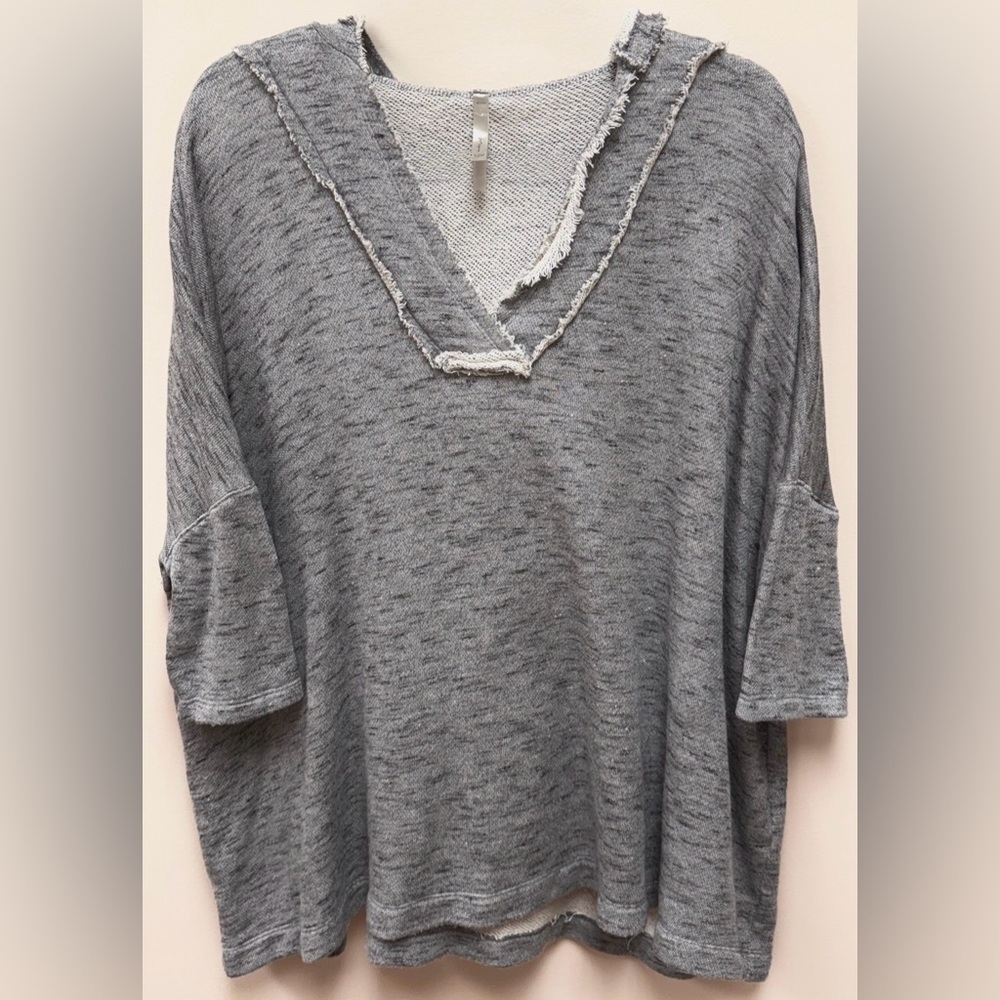 Mona B Gray Pullover Hoodie Oversized Short Sleeve Shirt Top Sweatshirt Size S